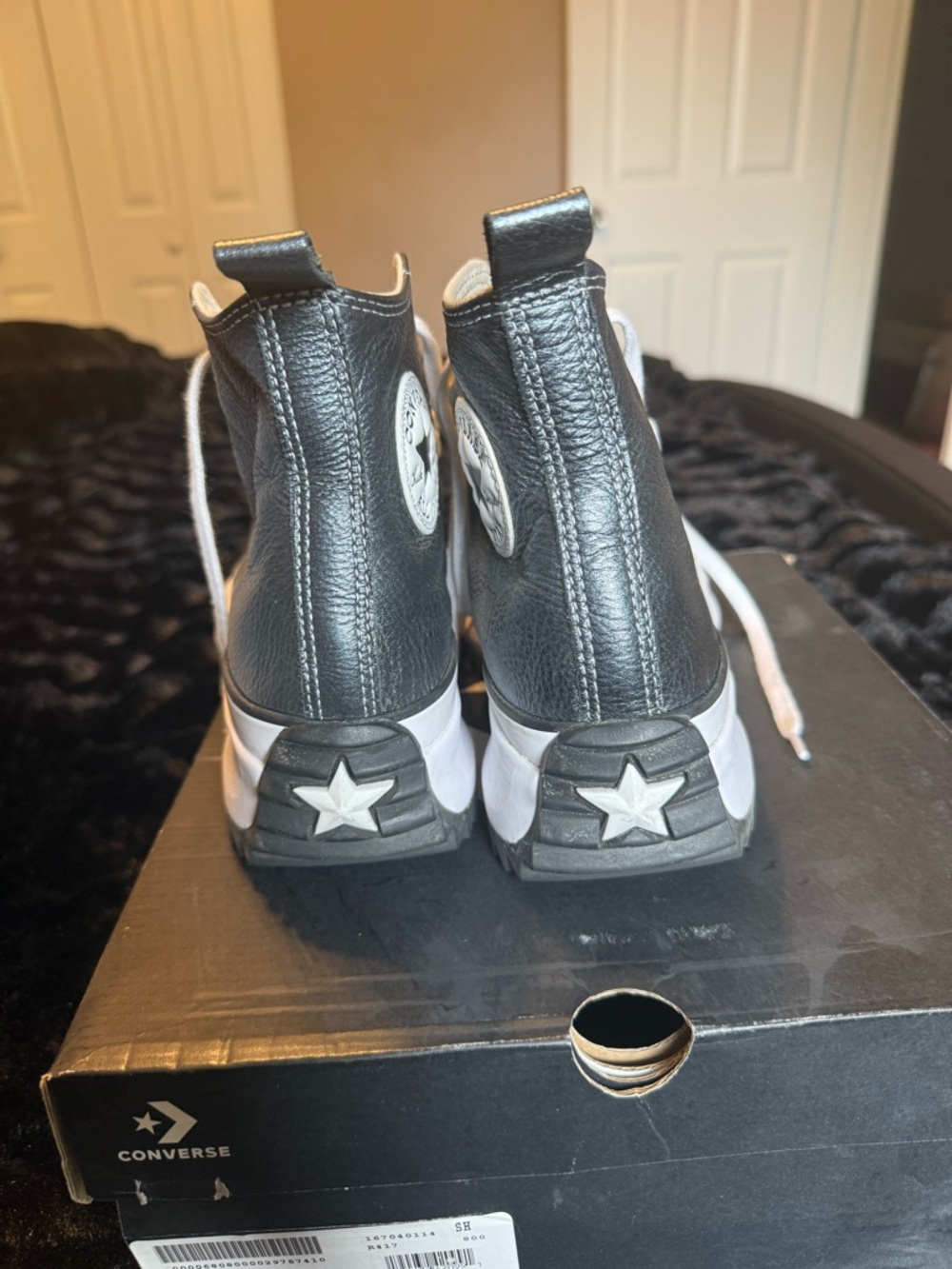 Converse Black Leather High-Top Sneakers with White Platform - Picture 4 of 6